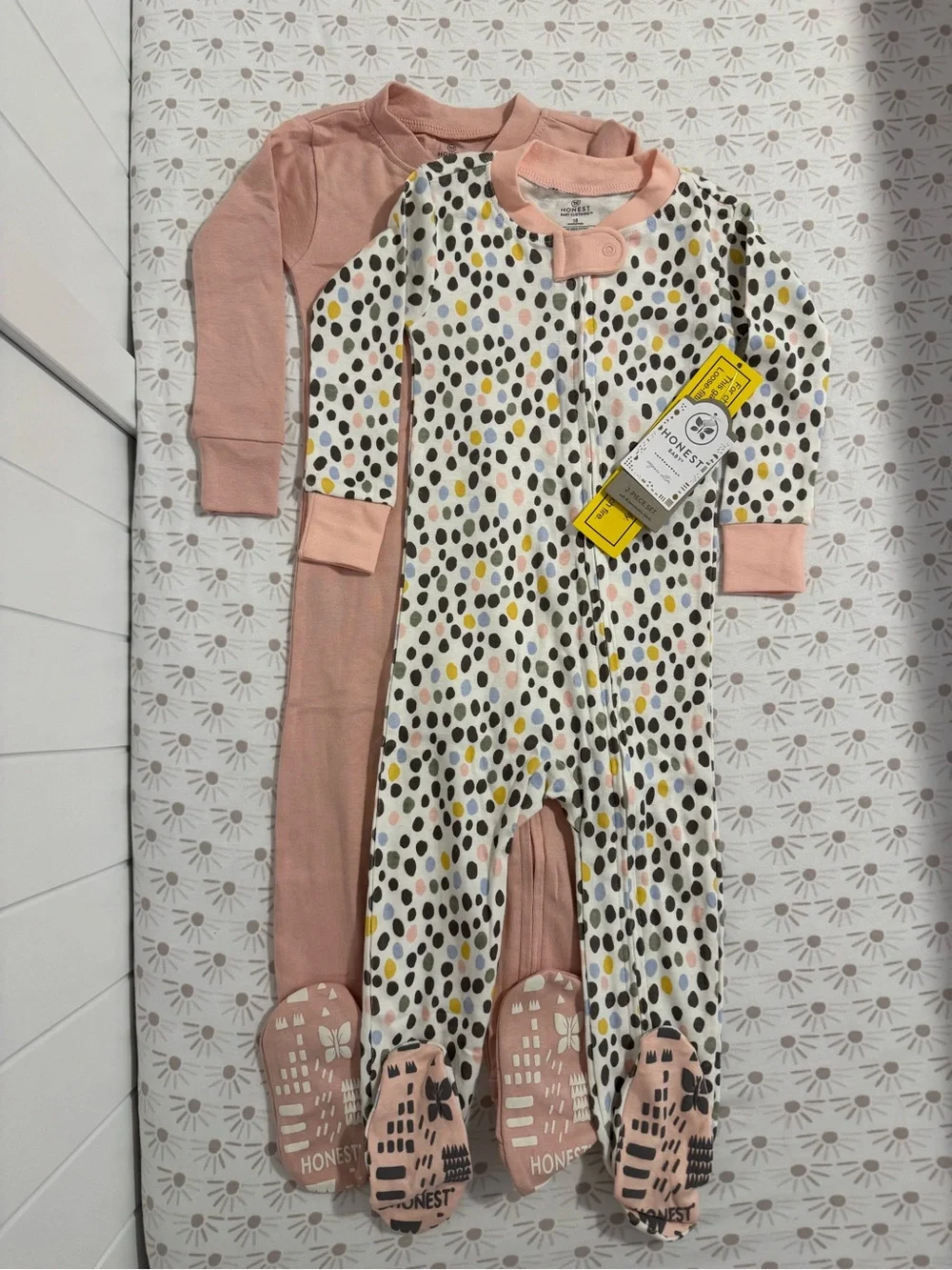 NWT 2 Piece set Honest Co. Baby Footed Sleepers - Pink & Multi Dot